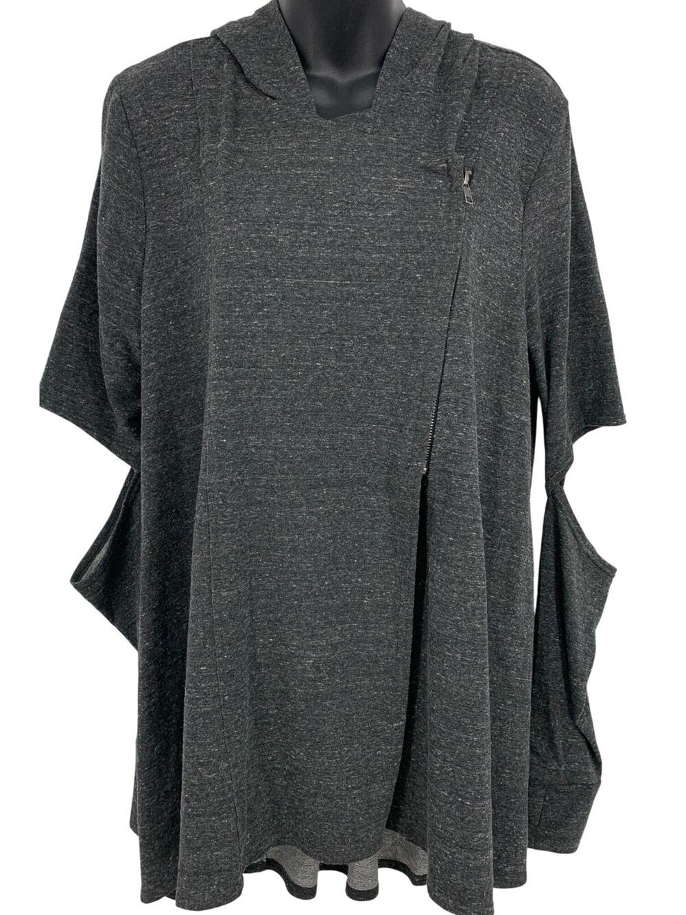 Terez Women Gray Sweater Jacket Top Large Short Sleeve Cut Out Asymmetrical New